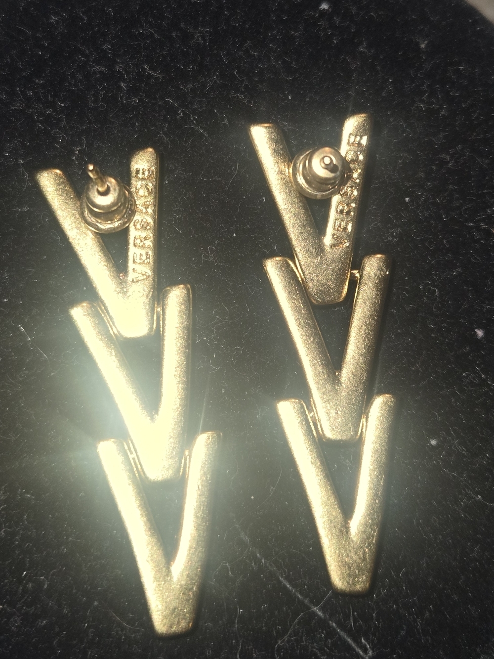 Versace Gold V-Logo Drop Earrings - Gold - Picture 7 of 8